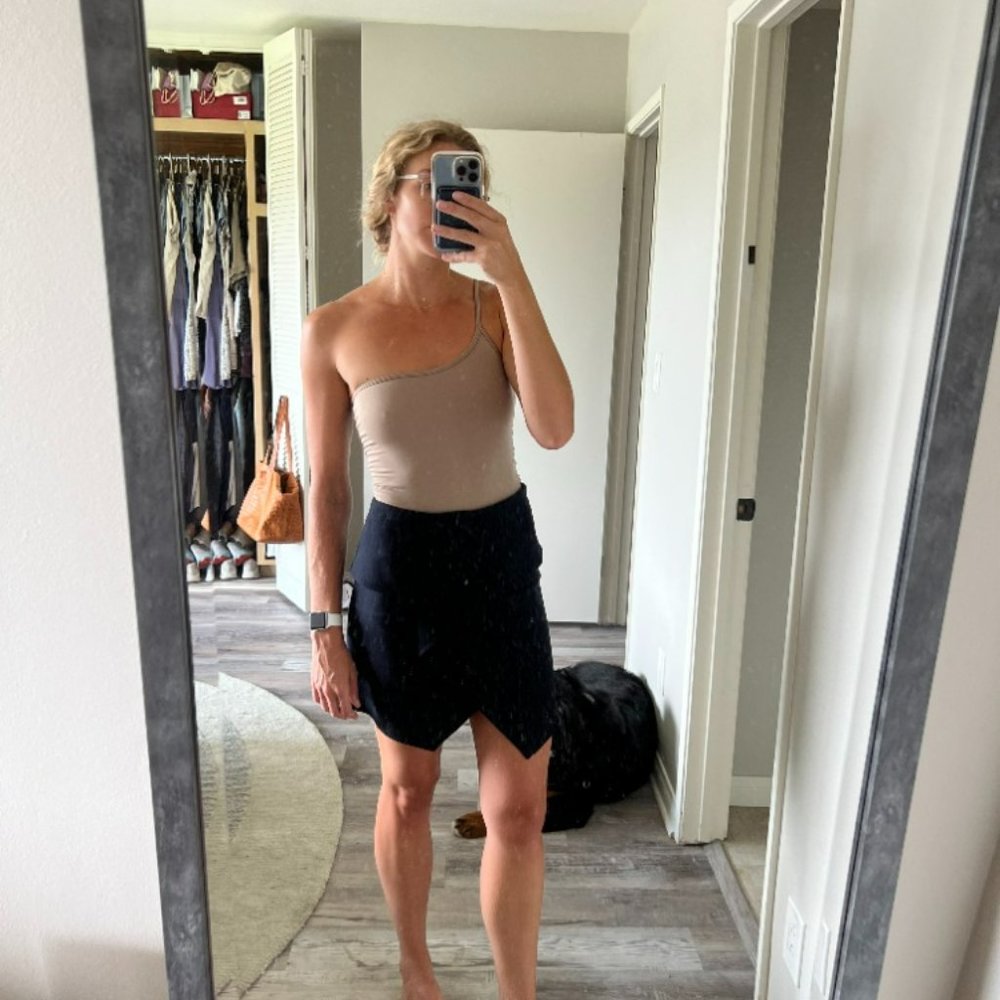 Joie Akirako Asymmetrical Pinstripe Midnight Blue Mini Skirt